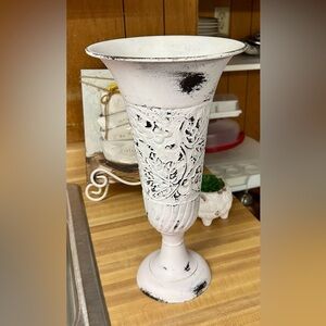 Metal distressed white vase 15 1/2 x 8 1/2